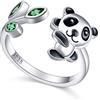 Flyow,Anelli in argento Sterling 925, ipoallergenici, con tartaruga, rana/maiale/panda e animali da panda, regolabile, per donne e ragazze, 13.5, cod. Flyow-Animal Ring
