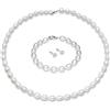 Treasure Bay FAB - Elegante set di gioielli per donne e ragazze con collana, bracciale e orecchini con perle d'acqua dolce a forma di riso da 7-8 mm, 16.5 centimeters, Argento, Perla