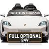 Mondial Toys Porsche Taycan Turbo S 24V Auto Elettrica per Bambini 2 Posti Macchina con Telecomando Ruote in Gomma Due Cinture a 3 Punti Luci LED Bluetooth Full Optional Carico Massimo 60 Kg Bianco