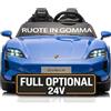 Mondial Toys Porsche Taycan Turbo S 24V Auto Elettrica per Bambini 2 Posti Macchina con Telecomando Ruote in Gomma Due Cinture a 3 Punti Luci LED Bluetooth Full Optional Carico Massimo 60 Kg Blu