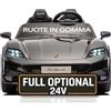 Mondial Toys Porsche Taycan Turbo S 24V Auto Elettrica per Bambini 2 Posti Macchina con Telecomando Ruote in Gomma Due Cinture a 3 Punti Luci LED Bluetooth Full Optional Carico Massimo 60 Kg Nero
