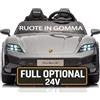 Mondial Toys Porsche Taycan Turbo S 24V Auto Elettrica per Bambini 2 Posti Macchina con Telecomando Ruote in Gomma Due Cinture a 3 Punti Luci LED Bluetooth Full Optional Carico Massimo 60 Kg Grigio