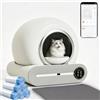 MewThink Lettiera per Gatti Autopulente 65 L con 6 Sacchi Lettier 2 Filtri | Anti Trappola, Isolamento Odori, Controllo App, Progettazione Sicura, 1 Tappetino