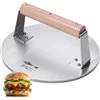 SKY FISH® Pressa per hamburger in acciaio inossidabile, pressa pesante da 1650 g per pancetta e hamburger con manico in legno da 21,6 cm, strumento da barbecue per bistecca, carne e pancake