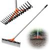 CKLT Rastrello da giardino con 17 denti in acciaio a molla, rastrello resistente per prati con manico lungo regolabile in acciaio inox da 157 cm, per allentare il terreno e il lavoro in cortile