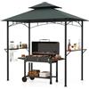 COSTWAY Gazebo per Barbecue 240 x 151 cm, Pergola per BBQ con con 2 Ripiani, 7 Ganci, Struttura in Metallo e Tetto Morbido, Tenda per Picnic e Barbecue per Giardino, Piscina e Terrazza (Grigio)