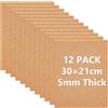BENECREAT 12 Foglio di Sughero A4, Fogli di Sughero Autoadesivo Da 30x21cm, Piastrelle Rettangolari In per Sottobicchieri, Arte Muraria, Bacheche (Spessore 5mm)
