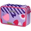 ergobag Astuccio maxi set da 40 pezzi, matite colorate e pennarelli Lyra, scomparto per monete, righello, forbici Flower PowBear - Lilla
