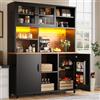 Huayz Mobile da cucina con piano di lavoro e illuminazione a LED, armadietto da cucina con ante in vetro, armadietto da cucina con cassetti, 130 x 45 x 180 cm (nero - A)