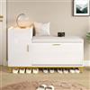 Kelodan Scarpiera 100 x 38 x 68 cm con 2 cassetti, 1 armadio, lucida, panche per scarpe con imbottitura e spazio portaoggetti, gambe in metallo, adatta per soggiorno, corridoio, ufficio, bianco + oro