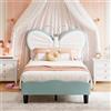 KEFSR Lettino per bambini a farfalla, 90 x 200 cm, con luce LED e illuminazione sotto letto RGB, regolabile in altezza, similpelle PU, facile da montare. (Farfalla blu + PU, 90 x 200)
