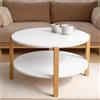 POSNORD Tavolino Salotto Moderno Rotondo Ø 75 cm, Tavolino da Caffè con Ripiano, Gambe in Legno di Faggio, Tavolo Design Scandinavo per Soggiorno e Ufficio, Coffee Table Bianco