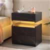 Cubehom - Comodino con cassetto - Comodino semplice con luce LED - Per camera da letto - Nero e dorato