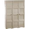 MA MAISON Armadio in Plastica 118 x 43 x 164 cm con 3 Ante, Vano Portascope e Puntali - Mobile Alto Salvaspazio per Ingresso e Balcone Coperto (Taupe)