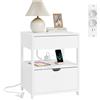 SoBuy Comodino Camera da Letto con Caricabatterie 4-in-1 e Ripiano, Piccolo Tavolino da Letto per Camera da Letto e Soggiorno, per Adolescenti e Adulti, Bianco, 45x38x55,5 cm, FRG258-II-E-W