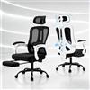 Submi Sedia da scrivania ergonomica, Sedia da ufficio in Rete con Supporto Lombare, Sedia da ufficiog con Altezza Regolabile per Casa o Lavoro, Poggiatesta Regolabile, Adulto, 150 kg, Bianco e Nero