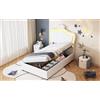 Azkoeesy Letto Singolo Imbottito PU con Contenitore e Rete a Doghe, Striscia LED controllabile da App/Telecomando, Apertura Destra, Portata Max 200 kg, Colore Bianco - LDU00217AAA