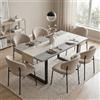 JIEXI Set di 6 tavoli da pranzo allungabili, 130 x 170 cm, 6 sedie in tessuto, superficie rettangolare in MDF e polvere di cemento, stile moderno e contemporaneo, per sala da pranzo e cucina