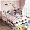 Idemon Divano in legno massiccio 90/180 x 190 cm, con letto estraibile, con vano portaoggetti, presa europea multifunzionale, cassetti, rete a doghe, letto singolo in legno, bianco