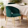 SUPPNEED Sedia da pranzo in velluto, sedia da pranzo, sedia imbottita con bracciolo, sedia da trucco, schienale rialzato, gambe dorate, poltrona per cucina, soggiorno, camera da letto (smeraldo)