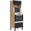IDMarket - CINA Armadio forno/microonde a colonna da 60 cm a 2 porte, nero e faggio