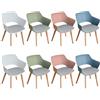 HJhomeheart Set di 8 Sedie da Pranzo, Gambe in Legno Massello, Sedie da Ufficio con braccioli, Sedie in Tessuto, Bianco+Verde+Pasta di fagioli+Morandi
