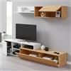 Dmora - Parete attrezzata Miami, Mobile da soggiorno porta TV reversibile, Composizione per salotto con pensile e mensola, 220x40h44 cm, Rovere effetto nodi e Bianco
