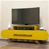 Dmora - Mobile Porta TV Praesepe, Credenza da Soggiorno, Armadio Basso per TV, Base Parete attrezzata, 145x37 h50 cm, Noce e Giallo
