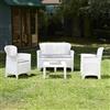 Dmora - Set salotto da esterno Ostuni, Set da giardino con 2 poltrone, 1 divano ed 1 tavolino, Salottino effetto rattan con cuscini, 100% Made in Italy, Bianco