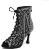 Uonpie Stivali a Rete Strass per Le Donne Scarpe da Ballo Latino con Tacco Alto Stivali,Nero,41EU