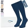 360 Relief Calze Compressione Graduata Donna e Uomo - 1 Coppia Solido Colore Gambaletti Compressione Graduata per Sports, Running, Viaggio, Ciclismo, Lavoro - L/XL Blu con Borsa Lavanderia