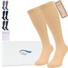 360 Relief Calze Compressione Graduata Donna e Uomo - 1 Coppia Solido Colore Gambaletti Compressione Graduata per Sports, Running, Viaggio, Ciclismo, Lavoro - L/XL Beige con Borsa Lavanderia