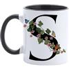 Paolo Chiari Tazza in Ceramica Personalizzata con Lettera, Motivo Floreale con Farfalle e Manico Nero, Made in Italy, 300 ml (S)