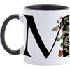 Paolo Chiari Tazza in Ceramica Personalizzata con Lettera, Motivo Floreale con Farfalle e Manico Nero, Made in Italy, 300 ml (M)