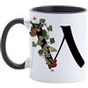 Paolo Chiari Tazza in Ceramica Personalizzata con Lettera, Motivo Floreale con Farfalle e Manico Nero, Made in Italy, 300 ml (W)