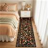 INOVADAY Tappeto Lavabile 60x180 cm, Stile Boho, Pelo Corto, Antiscivolo, Design Stampa Floreale, per Cucina, Corridoio, Camera da Letto, Camera dei Bambini, Ingresso, Bagno, Nero