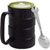 Behogan Tazza per pneumatici da 500 ml, in ceramica a forma di pneumatico, con cucchiaio, grande tazza per auto, con manico, in ceramica, per caffè, tè, bevande, tazze da caffè per ufficio e amanti delle