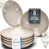PURE LIVING INTERIOR DESIGN Set di 6 Piatti Fondi Rustici - Steingut di Qualità Premium, Lavabili in Lavastoviglie - Elegante Set di Piatti Profondi per 6 Persone, Ideali per Zuppe, Insalate e Pasta - Pure Living beige