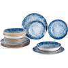 IlGruppone Set 18 Piatti in Porcellana Colorati Servizio Tavola Moderno 6 Persone Piatti Piani Ø27 cm, Fondi Ø20 cm e Dessert Ø19 cm Lavastoviglie e Microonde Certificati per Contatto Alimentare - Blu