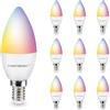 HOFTRONIC - 10 lampadine LED Smart Home E14 C37 - Colorate RGBWW - 5,5 Watt 470 lumen - WiFi + Bluetooth - Controllabile tramite telefono cellulare e lingua (Google Home, Alexa e Siri)