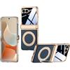 MiorMiar Custodia Per Telefono in Pelle Intrecciata Per Motorola Razr 70 Ultra, Cover Protettiva Con Anello Magnetico E Protezione Schermo in Vetro Temperato, Ricarica Wireless (Blu,Schermata privacy)