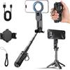 Solinorex Treppiede magnetico mini 4-in-1 per smartphone, bastone selfie con telecomando Bluetooth rimovibile, zoom regolabile, slitta fredda, per iPhone e Android - pieghevole, ideale per vlog/fotografia