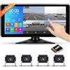 Hodozzy Telecamera Auto con Cavo 4 Telecamere Sistema 10,36'' IPS Touch Screen Bluetooth, 1080P DVR 4 Monitor Diviso, con USB/Scheda SD, IP69 Vvisione Notturna Impermeabile per Camion LKW Camper