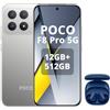 XIAOMI POCO F8 Pro-Smartphone da 12 + 512 GB,tripla fotocamera da 50 MP con OIS, schermo AMOLED da 6,59 120 Hz,Snapdragon 8 Elite,Hypercharge 100 W,argento,incluso cuffie smart incluse blu