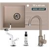 empiria SINK QUALITY SINK QUALITY Set Lavello Cucina Beige con Rubinetto Miscelatore - Lavandino in Granito 77x43 cm con Gocciolatoio - Incluso Sifone e Impregnante - Incasso per Mobile da 45 cm