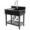 Ecoggeder Lavando in acciaio inossidabile a libera installazione, lavello singolo 100x60x80 cm, lavello da cucina rettangolare con piedistallo, lavello mobile per cucina, garage, esterno (76 * 56 * 90cm)