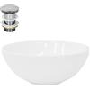 ML DESIGN modern living ML-Design Lavabo in Ceramica Bianca Lucida Ø 28 x 11,6 cm Lavandino da Appoggio Rotondo Moderno Bacinella Lavamani per Bagno Lavello con Set di Scarico Standard Cromato