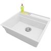 PRIMAGRAN Lavello da Cucina Bianco 58x53cm, Lavandino in Granito a 1 vasca + Sifone Classico, Lavabo da Cucina Incasso al Mobile 60cm - Oslo Pocket S182