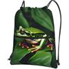 Generic Sportiva Sacche Animal Frog Green Leaf Leaves Print Borsa con Coulisse Pieghevole Sacche Zaino Leggero per Viaggio Sport