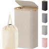 Lifewit Cesta Portabiancheria 100 L con Coperchio, Grande Cesto Biancheria Pieghevole in Bambù con Sacco Interno, Portabiancheria Salvaspazio, Laundry Basket per Camera da Letto, Bagno, Beige